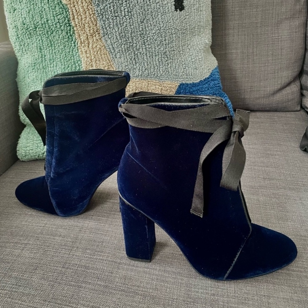 Zara Blue Tie Zip Up Ankle Boots Size US 8